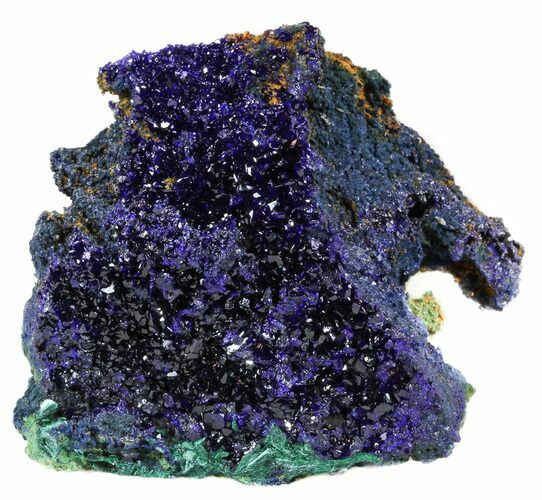 Sparkling Azurite Crystal Cluster with Malachite - Laos #56065